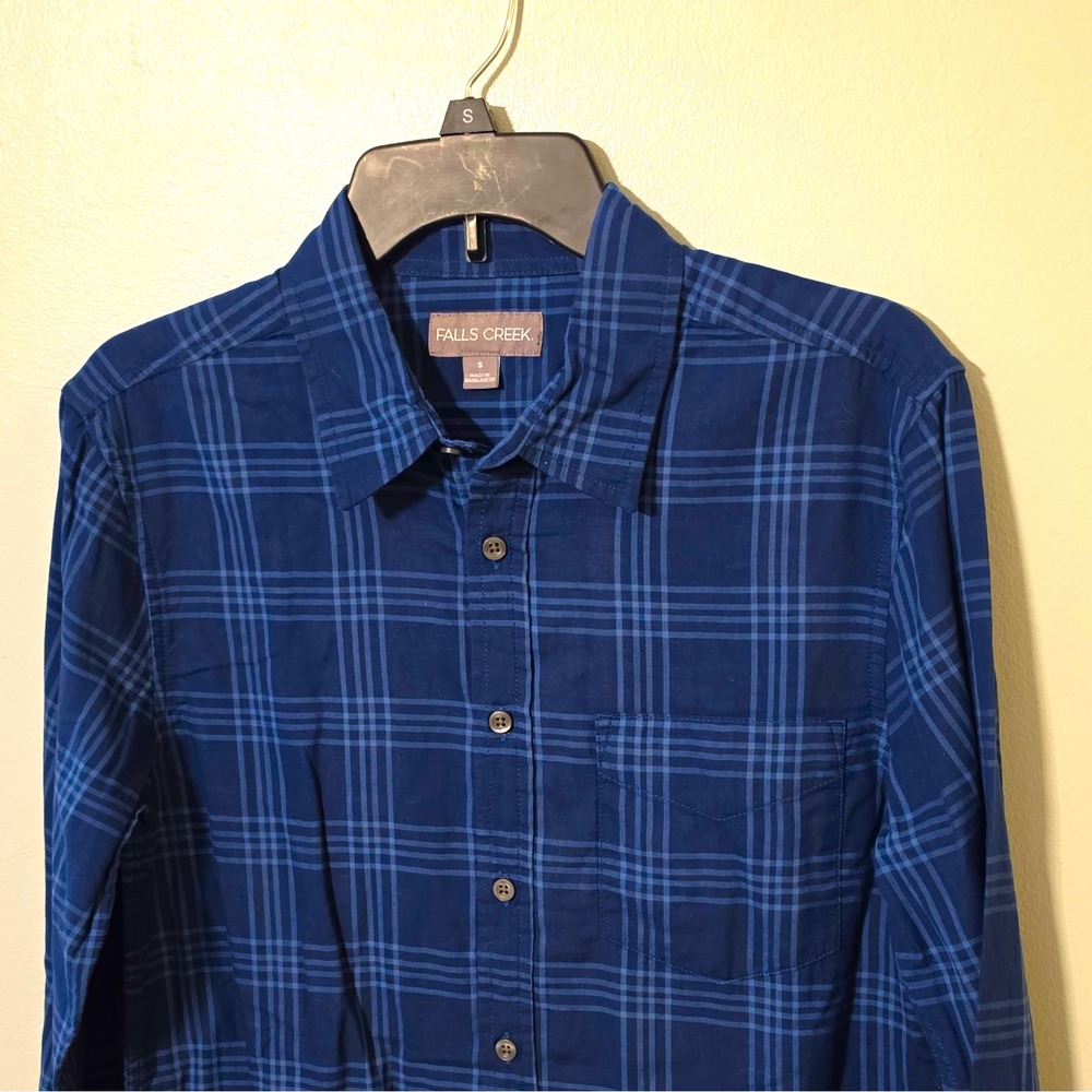 Falls Creek Men's Woven Cotton Plaid LS Button-Up Pockets S #226